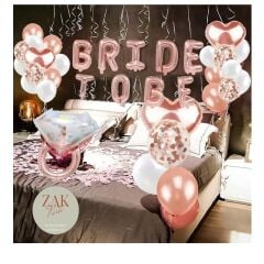 Rose Gold Bride To Be Balon Seti Bekarlığa Veda Partisi Seti Rose Gold Yüzük Balon