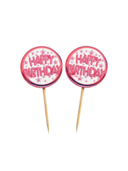 Happy Birthday Pembe pasta kürdan süsü 20'li Paket