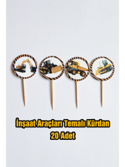 İnşaat araçları temalı pasta kürdan süsü 20'li Paket