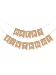 Kraft Happy Birthday Banner Kraft Beyaz Renk Yazılı