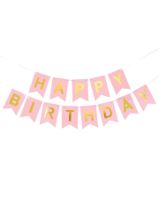 Pembe Happy Birthday Yazı Pembe Gold Varaklı Banner