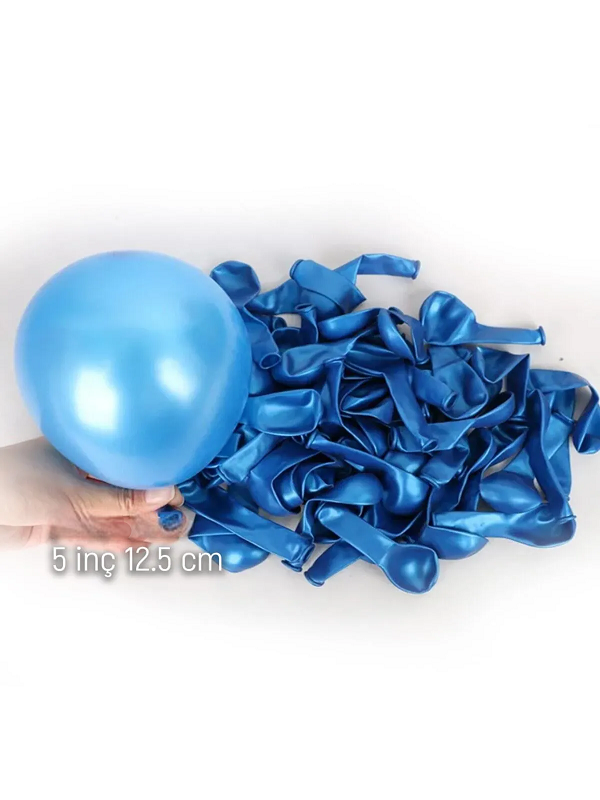 Mini Balon 5 inch 12 cm 10 Adet Metalik Koyu Mavi