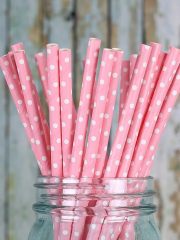 Pembe Puantiyeli Kağıt Pipet Paper Straw 24 Adet