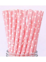 Pembe Puantiyeli Kağıt Pipet Paper Straw 24 Adet