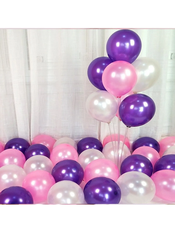 12 inch 30 cm Balon 10 Adet Metalik Mor - Pembe - Beyaz