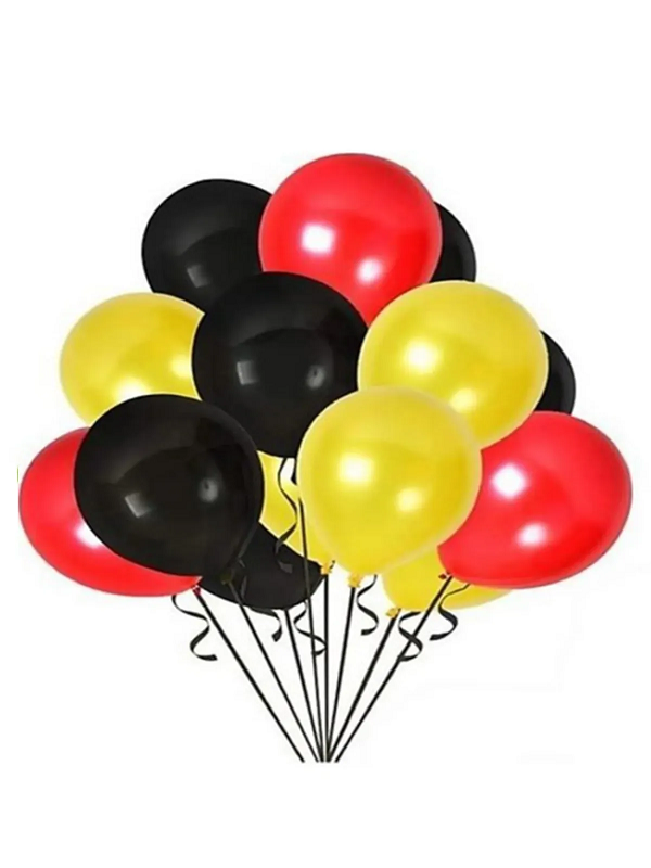 12 inch 30 cm Balon 10 Adet Metalik Sarı - Kırmızı - Siyah