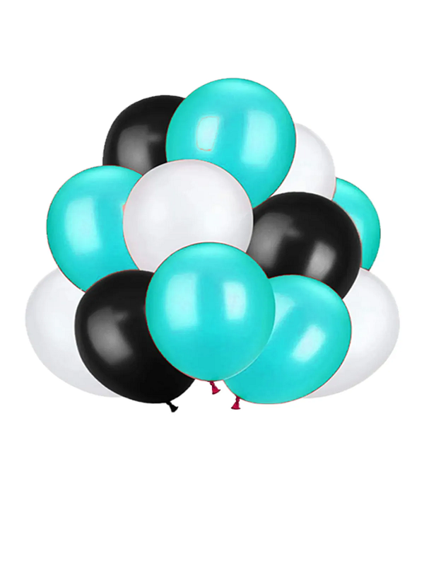 12 inch 30 cm Balon 10 Adet Metalik Turkuaz - Siyah - Beyaz