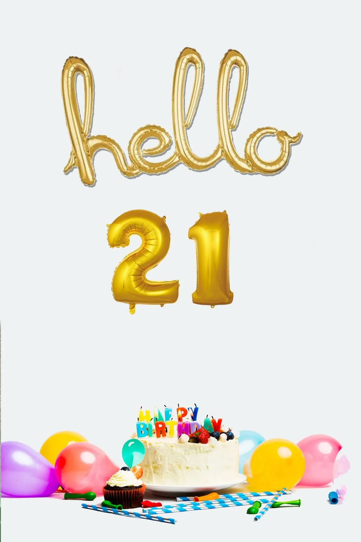 Hello El Yazısı Gold Renk Rakam Folyo Balon 21 Yaş