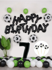 Futbol Temalı Konsept Doğum Günü Balon Seti Siyah Happy Birthday Folyo Balon 7 Yaş