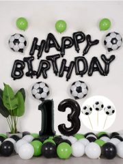 Futbol Temalı Konsept Doğum Günü Balon Seti Siyah Happy Birthday Folyo Balon 13 Yaş