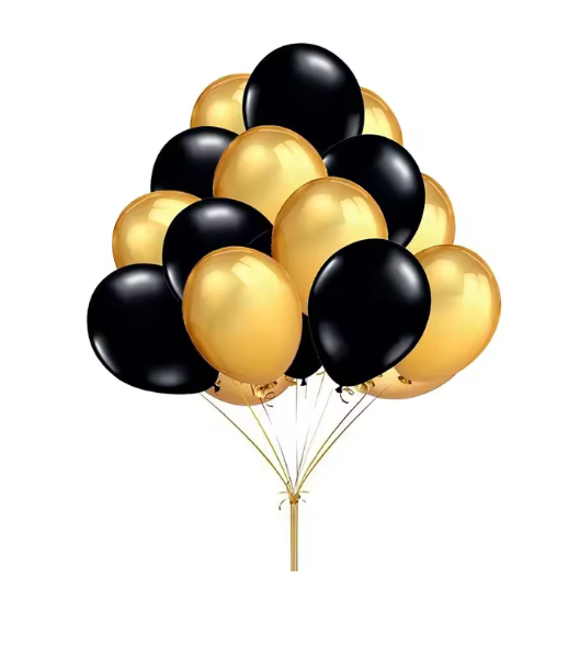 12 inch 30 cm Balon Parlak Krom Balon Siyah - Gold