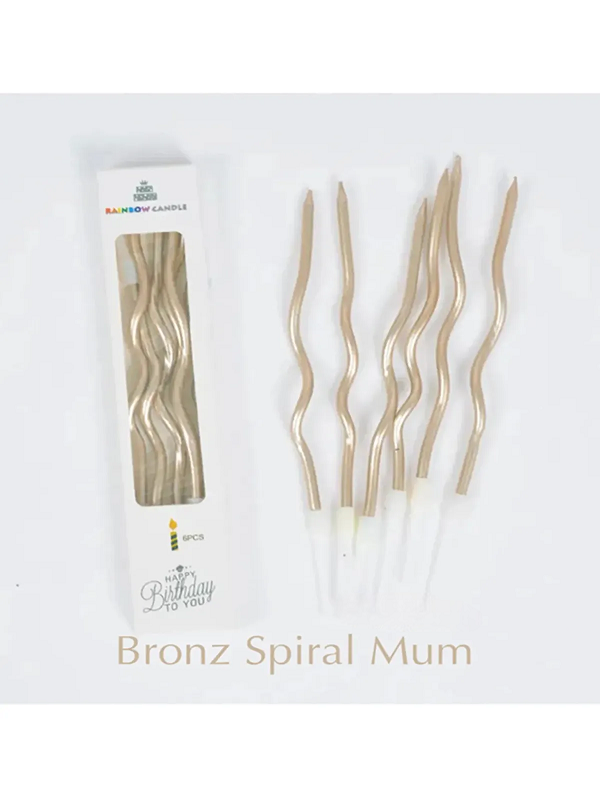 Bronz Pasta Mumu Spiral Kıvrık Mum 6 Adet