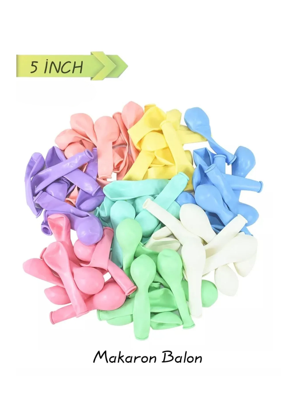 5 Inch Mini Makaron Balon 50 Adet Karışık