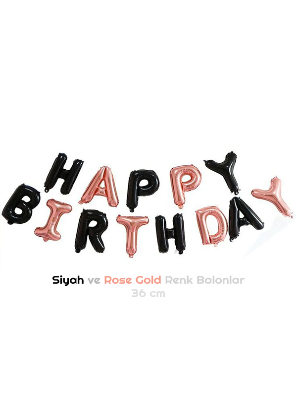 Happy Birthday Folyo Balon Seti Rose Gold- Siyah