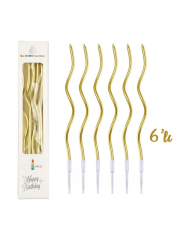 Altın Renk Gold Pasta Mumu Spiral Kıvrık Mum 6 Adet