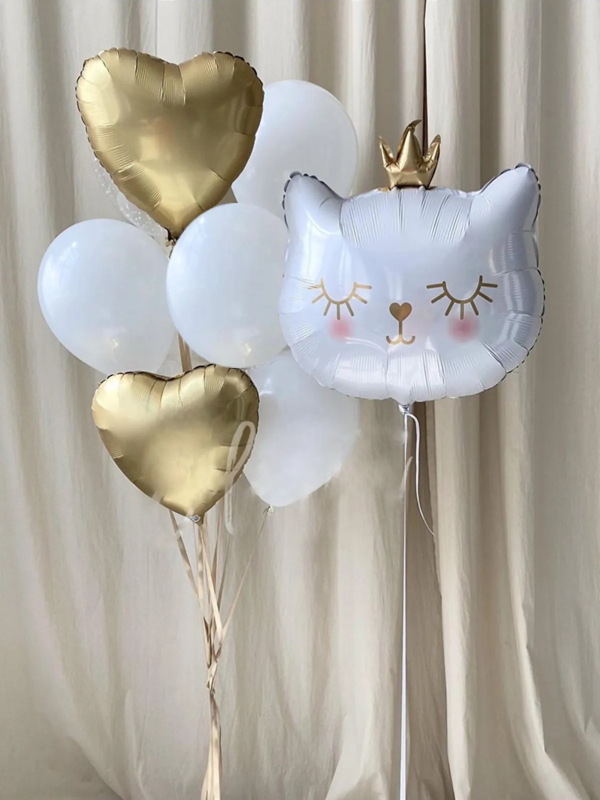 Beyaz Kedi Folyo Balon Buketi Seti Doğum Günü Balon Seti