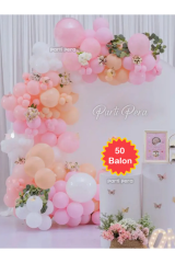 Makaron Somon Pembe Beyaz Balon Zincir Seti Doğum Günü Balon Seti 50 Adet