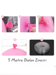 Makaron Somon Pembe Beyaz Balon Zincir Seti Doğum Günü Balon Seti 50 Adet