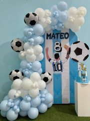 Futbol Temalı Balon Zincir Seti Futbol Topu Folyo Balon Makaron Mavi Balon Beyaz Pastel Balon Seti