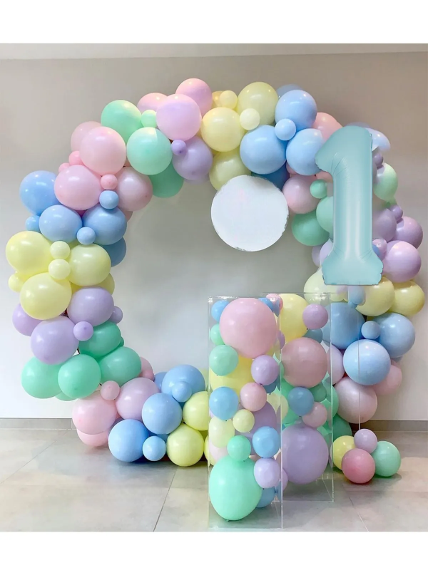 Makaron Balon Zinciri Seti 1 Yaş Mavi Pastel Rakam Folyo Balon 76 Cm