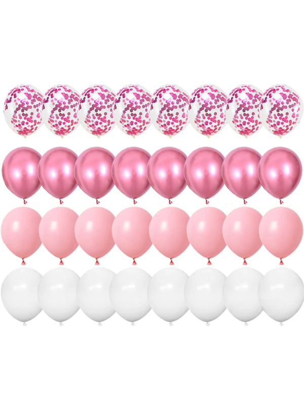 Konfetili Balon Zinciri Setleri 100 Balon Krom Pembe - Pastel Pembe - Beyaz