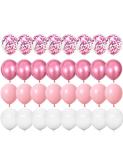 Konfetili Balon Zinciri Setleri 100 Balon Krom Pembe - Pastel Pembe - Beyaz