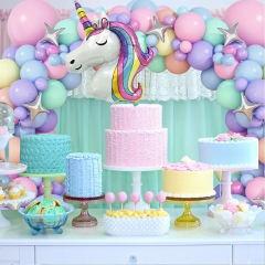 Unicorn Temalı Balon zinciri Unicorn Folyo Balon (Pompa Hediyeli) 130 Parça