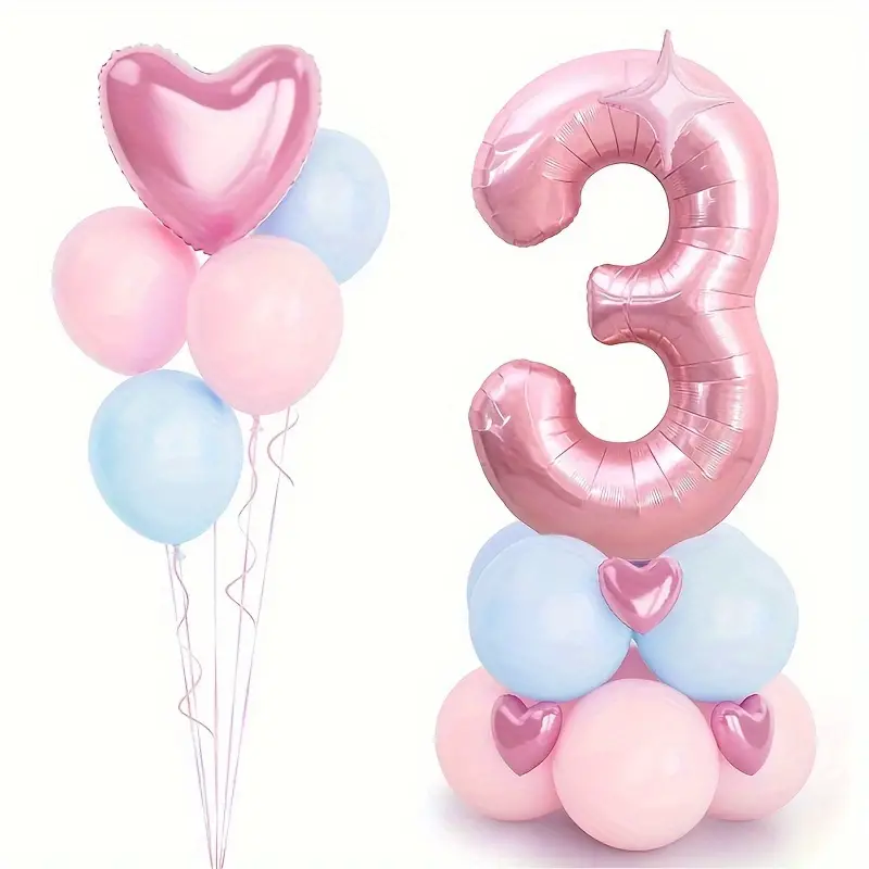 Pembe Rakamlı Parti Seti Pembe Folyo Balon 3 Yaş