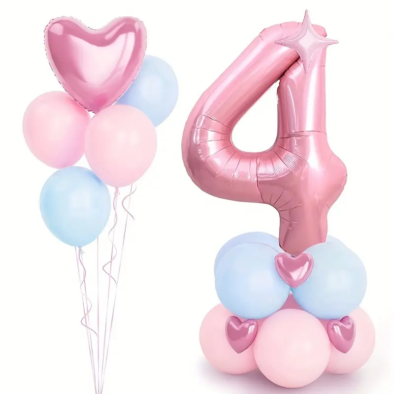 Pembe Rakamlı Parti Seti Pembe Folyo Balon 4 Yaş