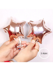 5 Adet 5 inç Mini Yıldız Folyo Balon 11 cm ROSE GOLD