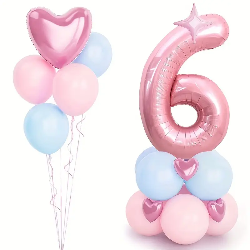 Pembe Rakamlı Parti Seti Pembe Folyo Balon 6 Yaş