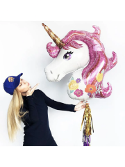 Unicorn Çiçek Desenli Folyo Balon 100 cm