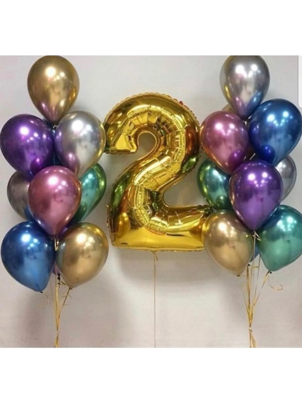 Balon Buketi  Rakam Folyo Balon Gold Renk 100 Cm 20 Krom Balon 6 Yaş