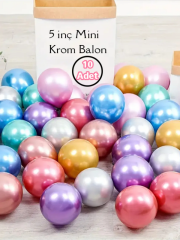 Mini 5 Inç 12.5 Cm Krom Balon Karışık 8 Renk Krom Ayna Balon Toplam 10 ADET